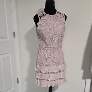 Parker Pink Sheath Mini Dress Mock Neck Sleeveless